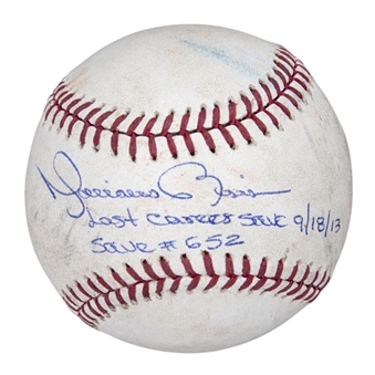 2013 Mariano Rivera Game Used, Signed & Inscribed OML Selig Baseball From Last Career Save Game On 9/18/13 (MLB Authenticated & Steiner)